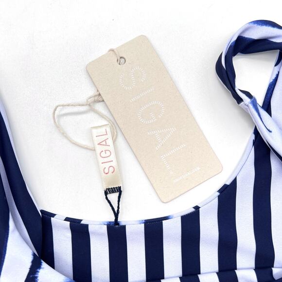 SIGAL Zebra Bikini Top Womens Medium Blue Striped Scoop Neck Tiger Stripe NEW - Picture 12 of 16